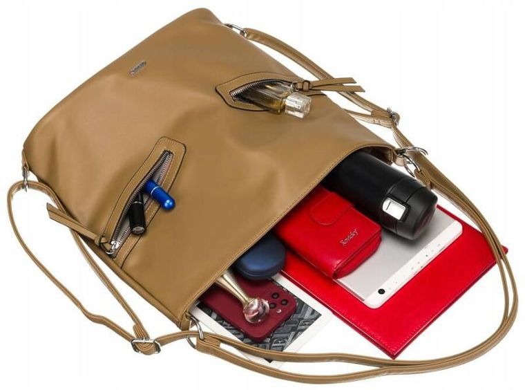 Torebka listonoszka, beżowa, skóra ekologiczna, Rovicky