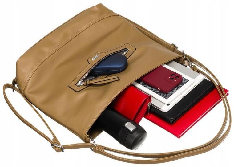 Torebka listonoszka, beżowa, skóra ekologiczna, Rovicky