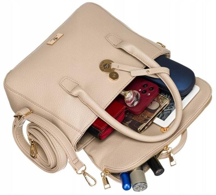 Torebka listonoszka, beżowa, skóra ekologiczna, Rovicky