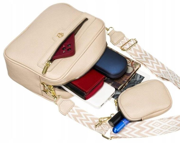 Torebka listonoszka, beżowa, skóra ekologiczna, Rovicky