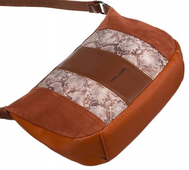 Torebka listonoszka, brązowa, skóra ekologiczna, David Jones