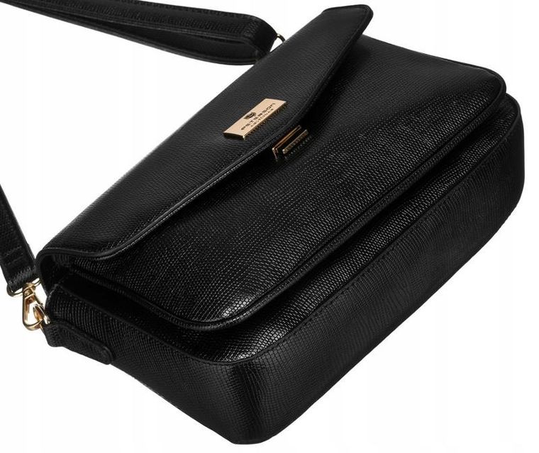 Torebka listonoszka, czarna, skóra ekologiczna, Peterson