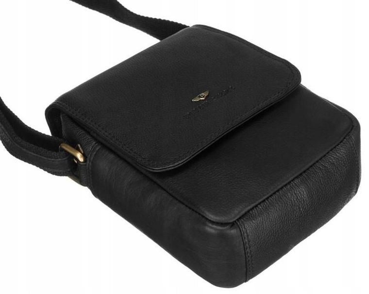 Torebka listonoszka, czarna, skórzana, Peterson