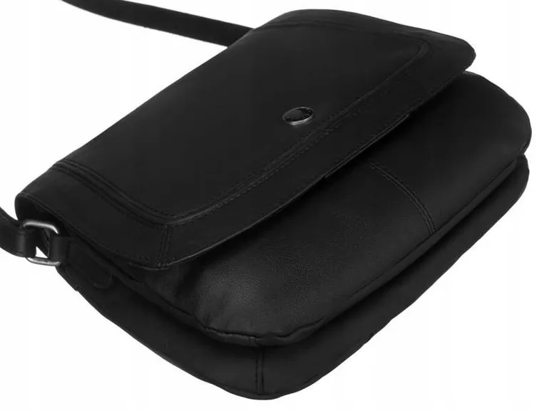 Torebka listonoszka, czarna, skórzana, Peterson