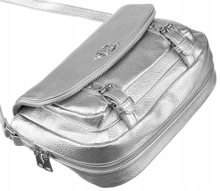 Torebka listonoszka, srebrna, skóra ekologiczna, Rovicky