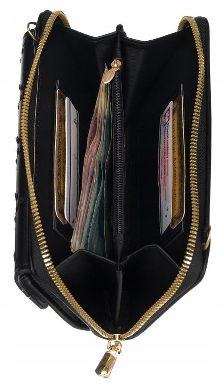 Torebka-portfel, czarna, skóra ekologiczna, Cavaldi