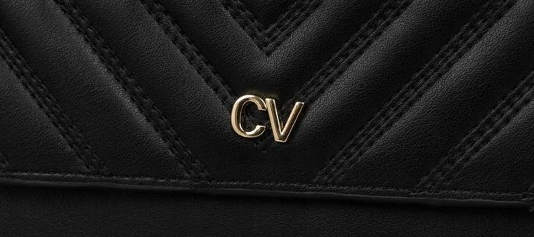 Torebka-portfel, czarna, skóra ekologiczna, Cavaldi