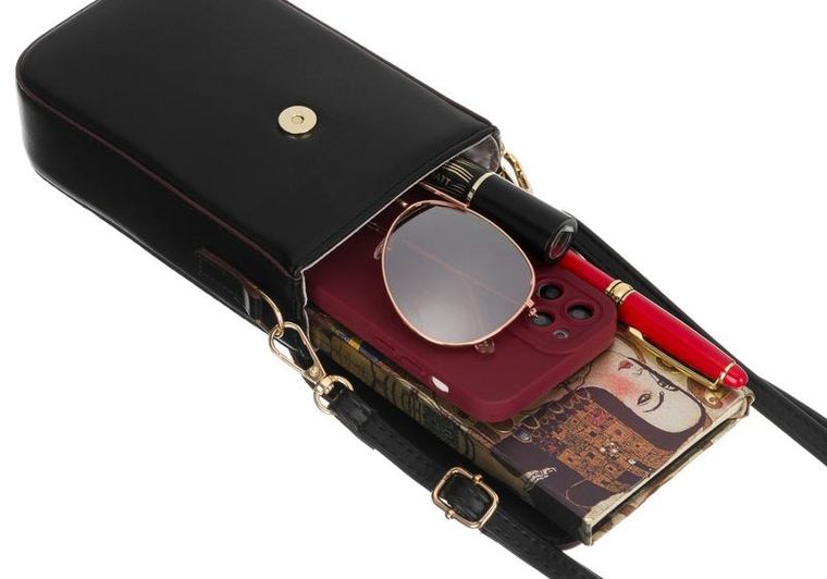 Torebka-portfel, czarna, skóra ekologiczna, Peterson