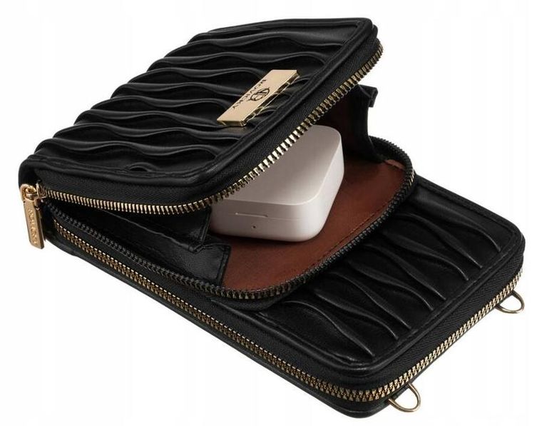 Torebka-portfel, czarna, skóra ekologiczna, Rovicky