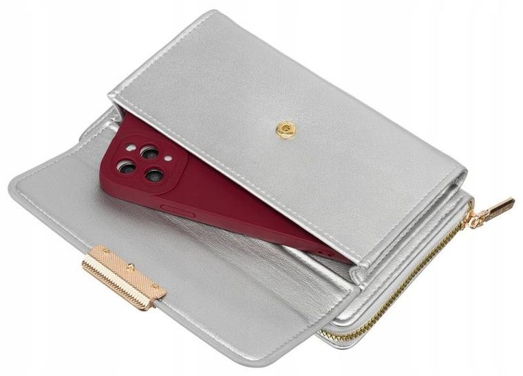 Torebka-portfel, srebrna, skóra ekologiczna, Cavaldi