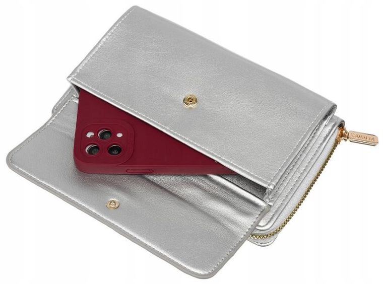 Torebka-portfel, srebrna, skóra ekologiczna, Cavaldi