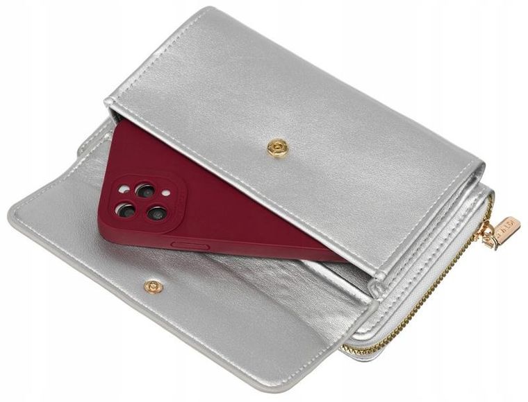 Torebka-portfel, srebrna, skóra ekologiczna, Cavaldi