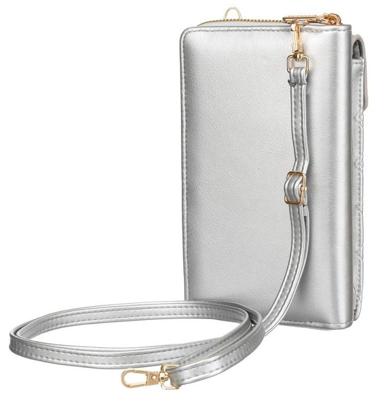 Torebka-portfel, srebrna, skóra ekologiczna, Cavaldi