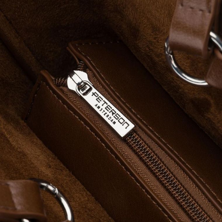 Torebka shopper, brązowa, skóra ekologiczna, Peterson