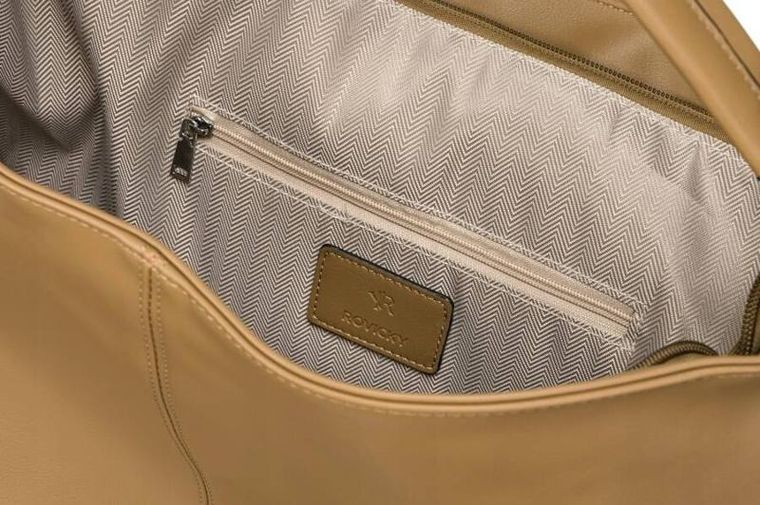 Torebka shopper, jasnobrązowa, skóra ekologiczna, Rovicky