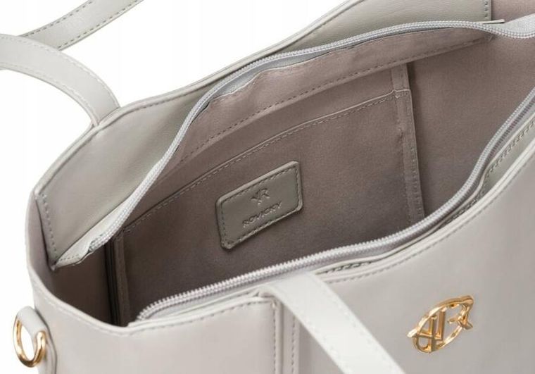 Torebka shopper, szara, 2w1, skóra ekologiczna, Rovicky