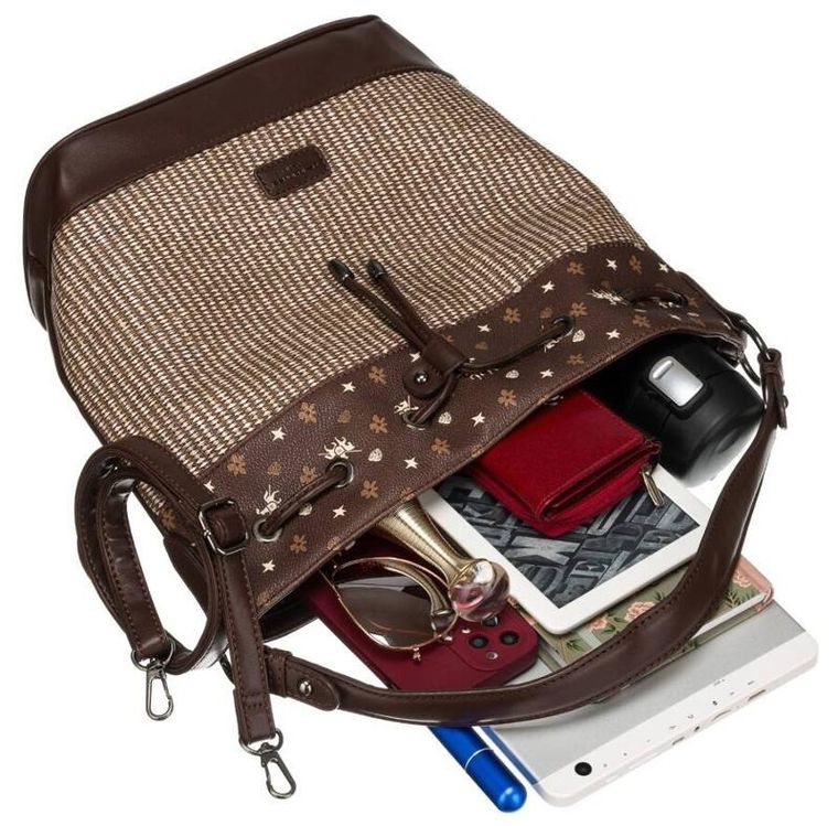 Torebka worek, brązowa, skóra ekologiczna, David Jones