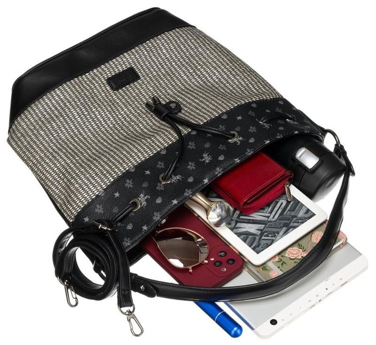 Torebka worek, czarna, skóra ekologiczna, David Jones