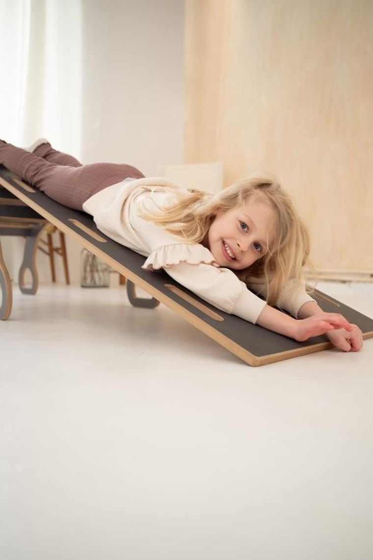 tupti.wood, 2w1: duży bujak montessori + duża zjeżdżalnia, chmurki, szara