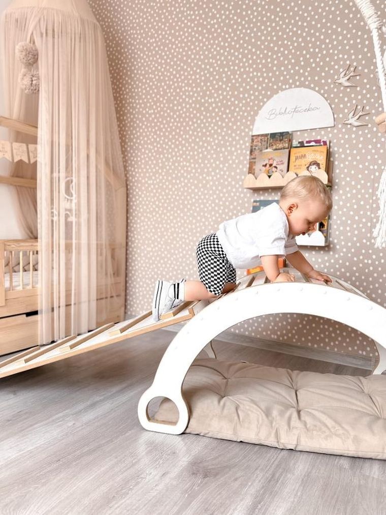 tupti.wood, 2w1: duży bujak montessori + duża zjeżdżalnia, drabinka