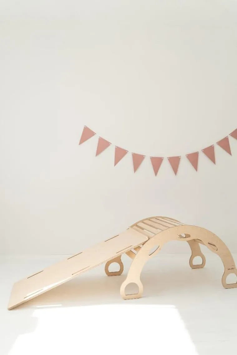 tupti.wood, duży bujak montessori z uchwytami + duża zjeżdżalnia, drabinka, naturalny