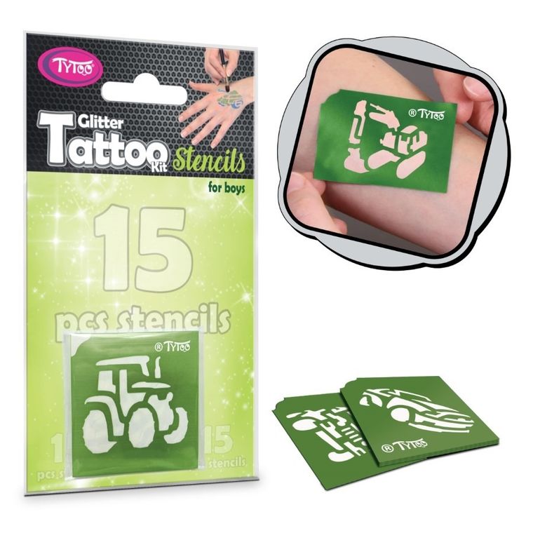 TyToo, zestaw szablonów do tatuaży, pojazdy, 15 elementów