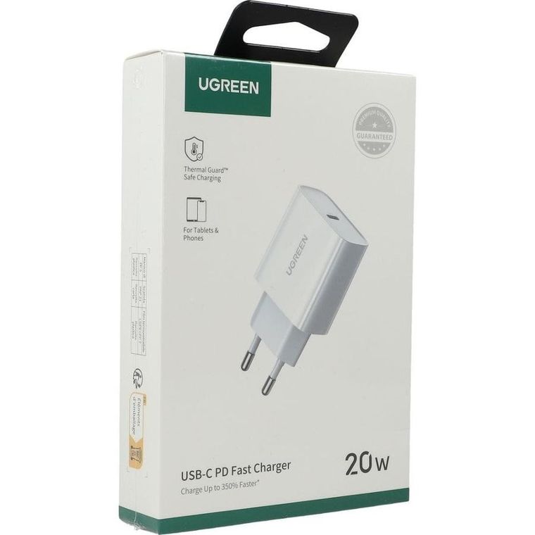 Ugreen, ładowarka sieciowa, USB Power Delivery 3.0 Quick Charge 4.0+, 20W, 3A, biały