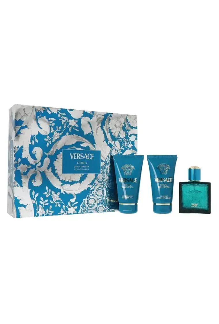 Versace, Eros Pour Homme, zestaw: woda toaletowa, 50 ml + żel pod prysznic, 50 ml + balsam po goleniu, 50 ml