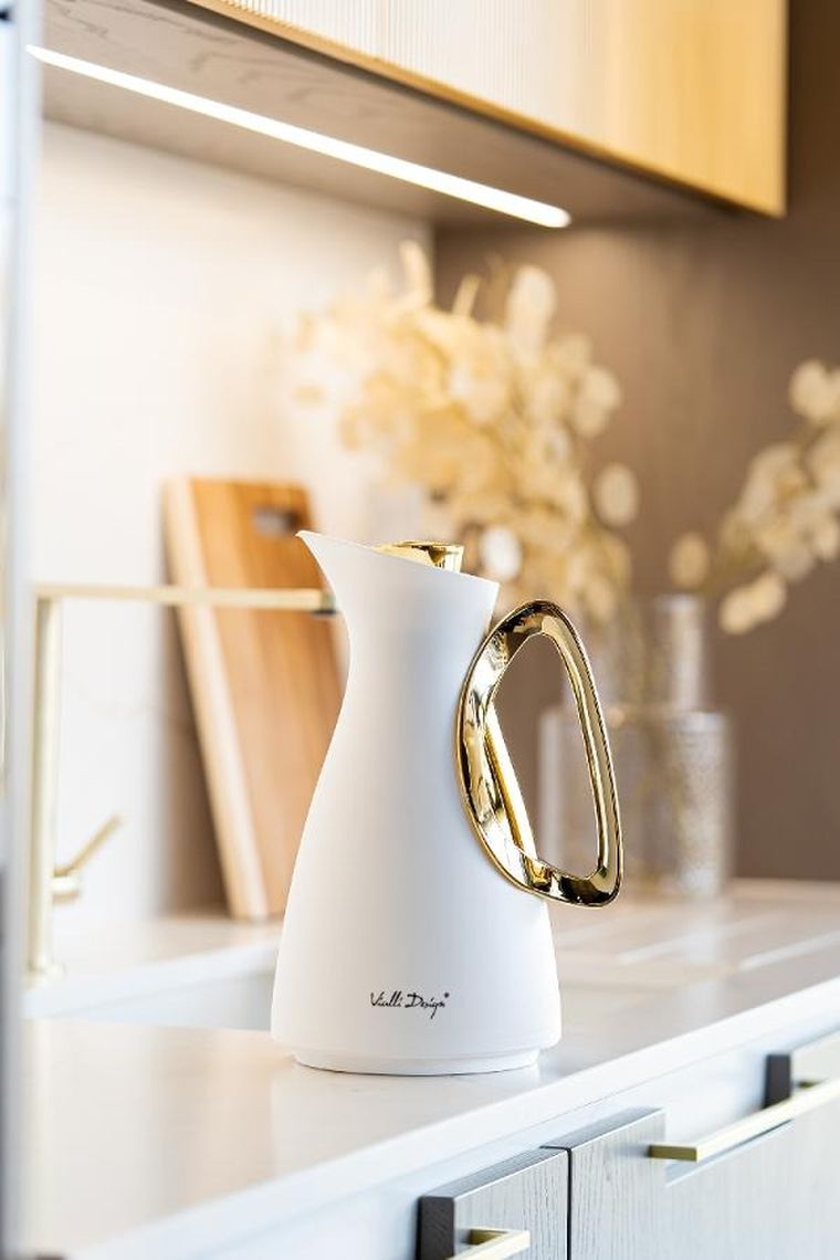 Vialli Design, Alessia, termos z wkładem szklanym, biało-złoty, 1l