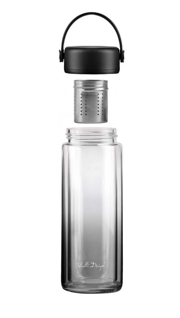 Vialli Design, Fuori, butelka z podwójną ścianką i zaparzaczem, czarna, 350 ml