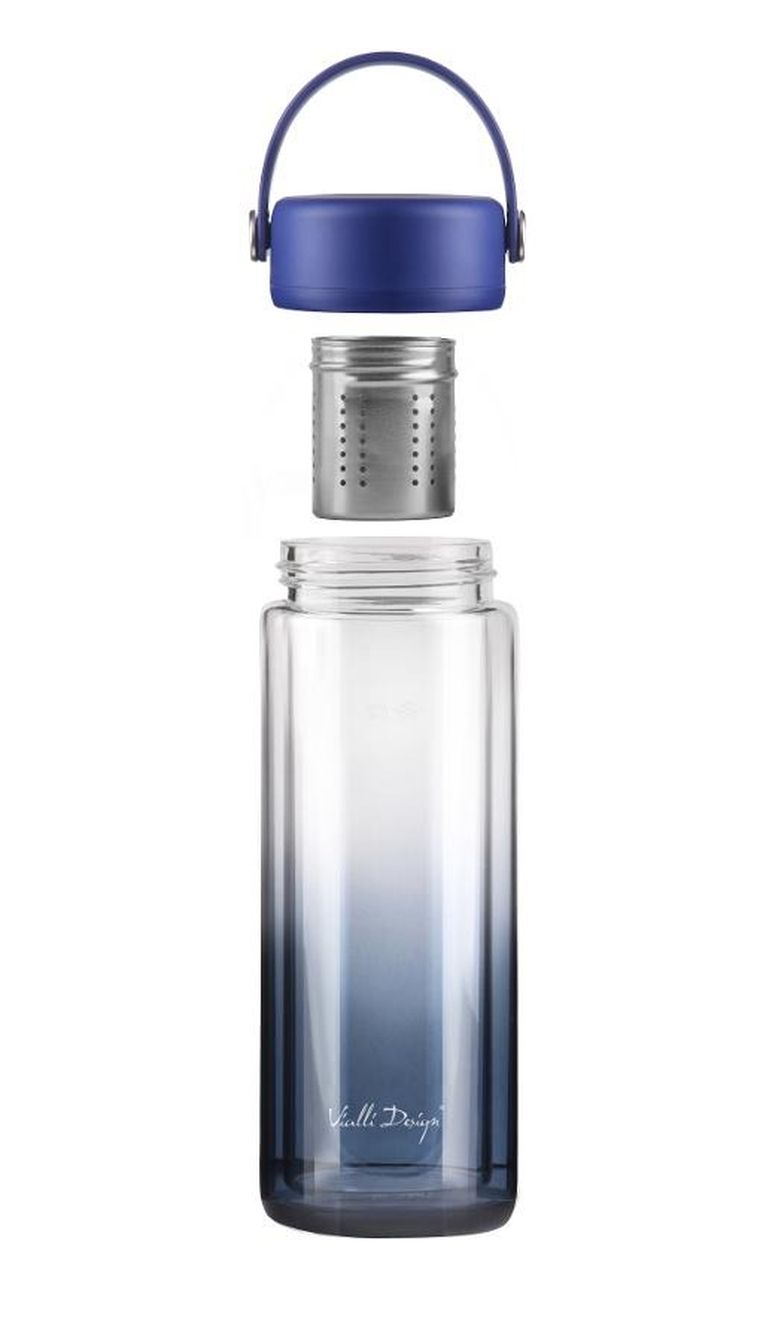 Vialli Design, Fuori, butelka z podwójną ścianką i zaparzaczem, granatowa, 350 ml