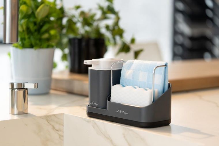 Vialli Design, Livio Duo, organizer kuchenny z dozownikiem na płyn, szary