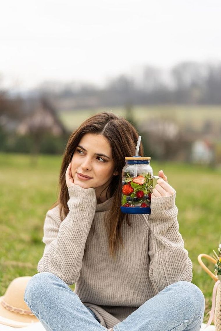 Vialli Design, słoik ze słomką, 600 ml, granatowy Fuori