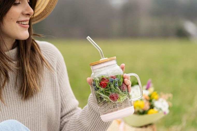 Vialli Design, słoik ze słomką, 600 ml, różowy Fuori