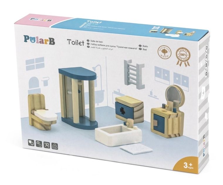 Viga, PolarB, zestaw mebelków do domku dla lalek, łazienka
