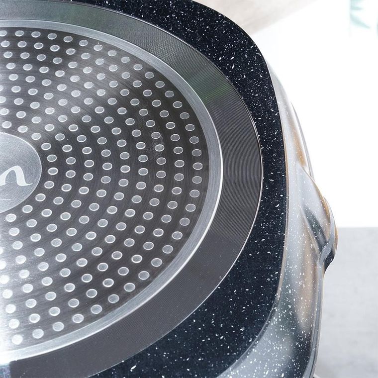 Vilde, Black&Wood, patelnia do grillowania granitowa kwadratowa, 28-28 cm