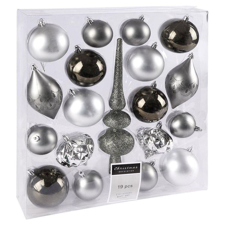 Vilde, bombki nietłukące, srebrne, 19 szt.