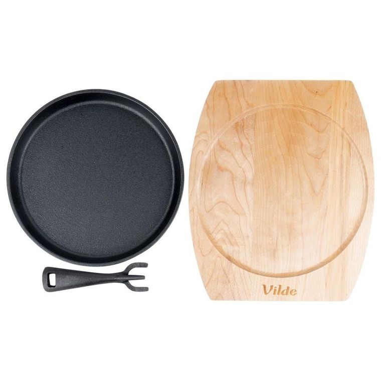 Vilde, Cast Line, patelnia do serwowania żeliwna z deską, 22 cm