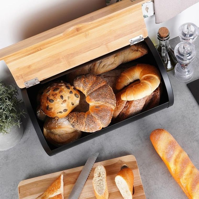Vilde, chlebak stalowo-drewniany, czarny, 38-24-20 cm
