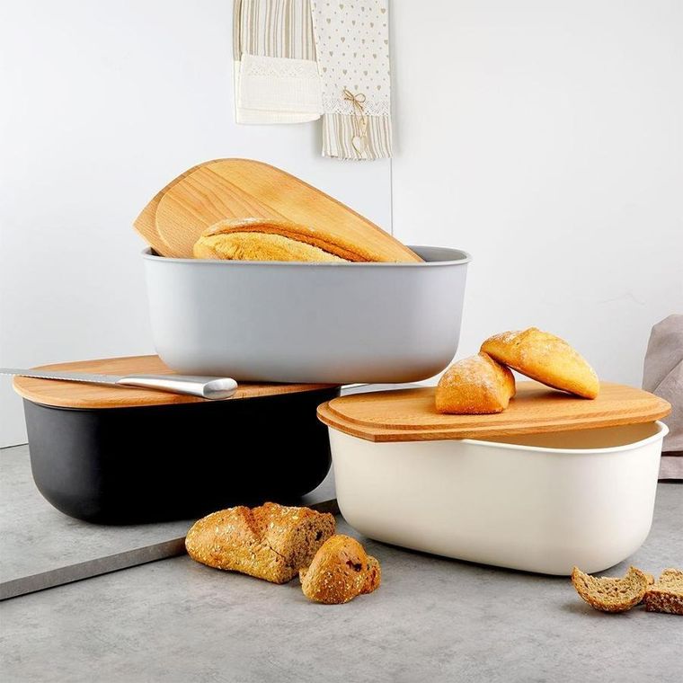 Vilde, chlebak, z drewnianą deską, czarny, 39-23.5-15.5 cm