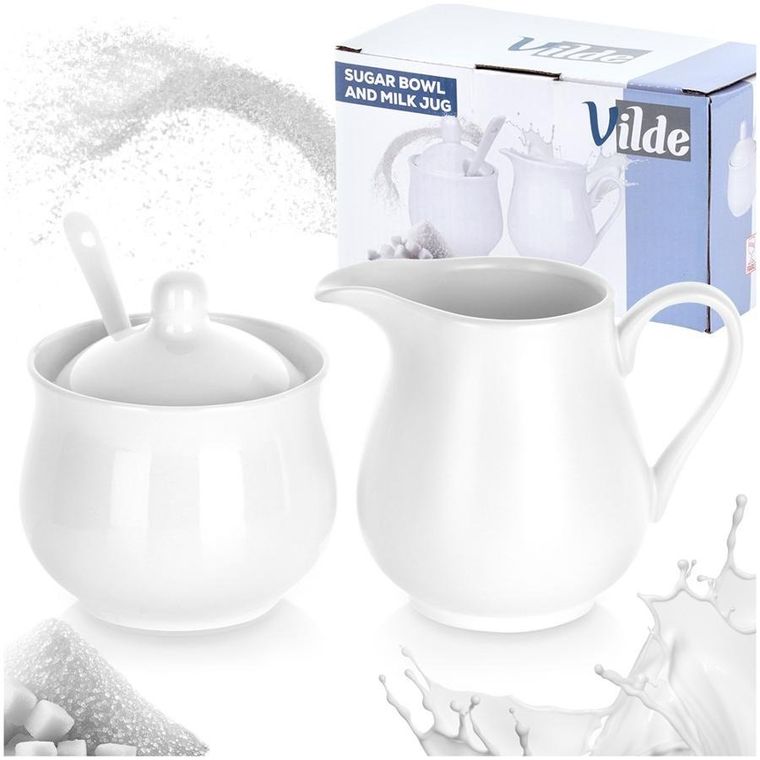 Vilde, cukierniczka i mlecznik, porcelanowe, białe, 3 elementów