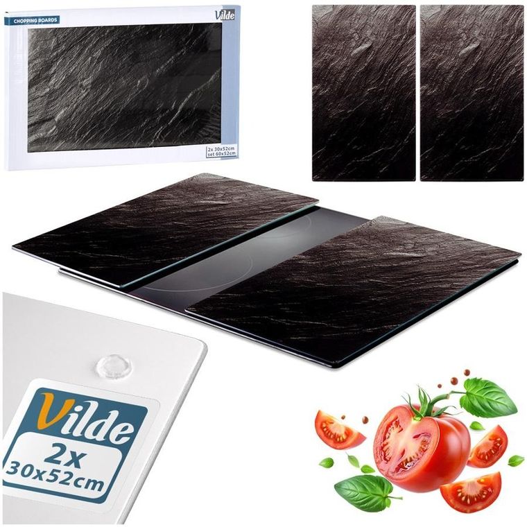 Vilde, deska do krojenia i osłona kuchenki, szklana, 60-52 cm, 2 szt.