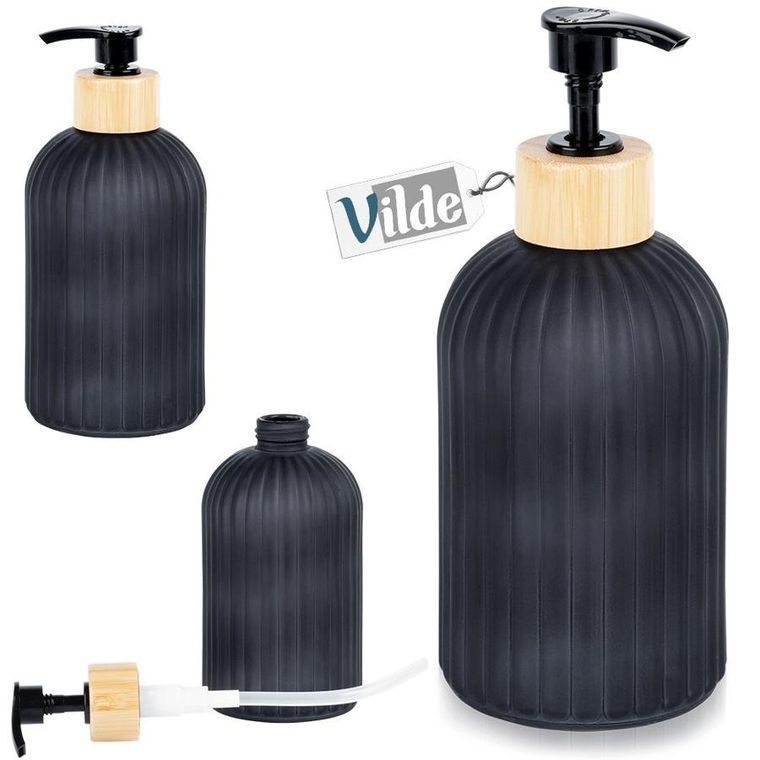 Vilde, dozownik do mydła szklany, czarny, 400 ml