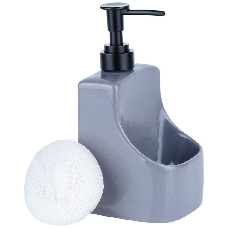 Vilde, dozownik płynu do naczyń z pojemnikiem na gąbkę i z gąbką ceramiczny, szary, 400 ml