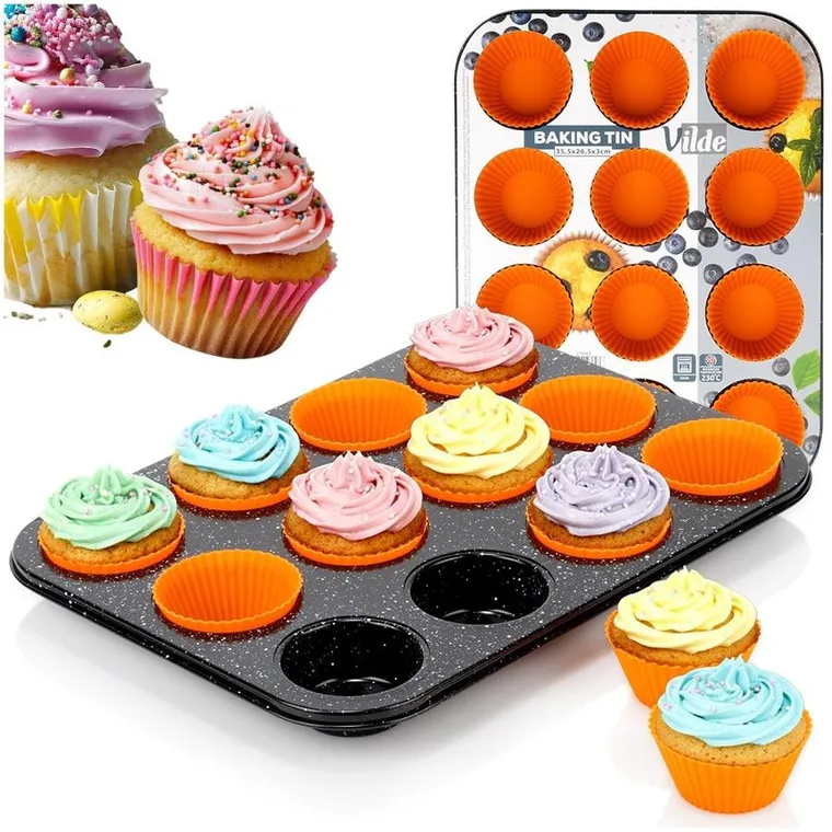 Vilde, forma do muffinek, z foremkami silikonowymi, grafitowa, 13 elementów
