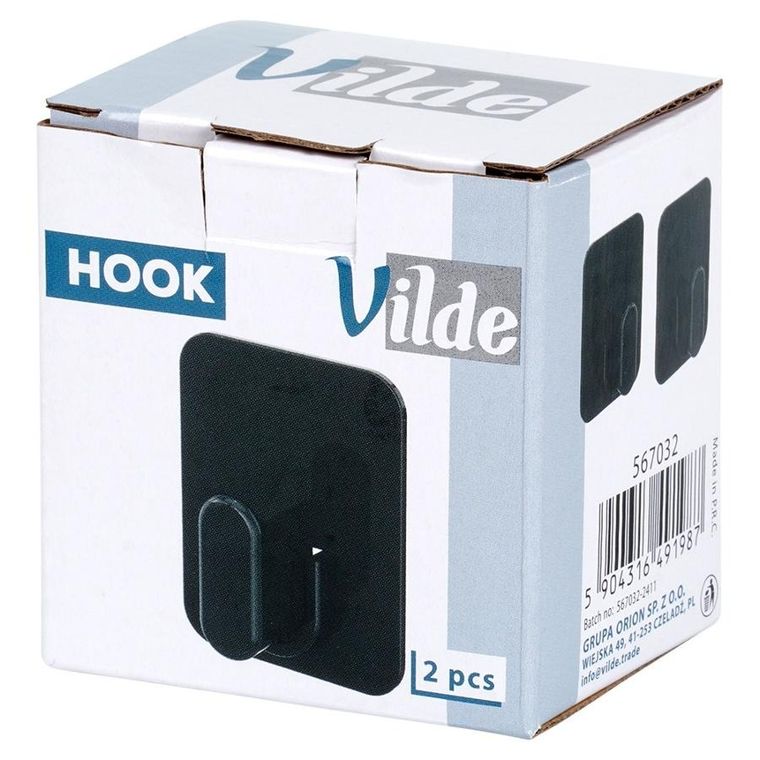 Vilde, haczyk wieszak samoprzylepny, czarny, 5-6,5 cm, 2 szt.