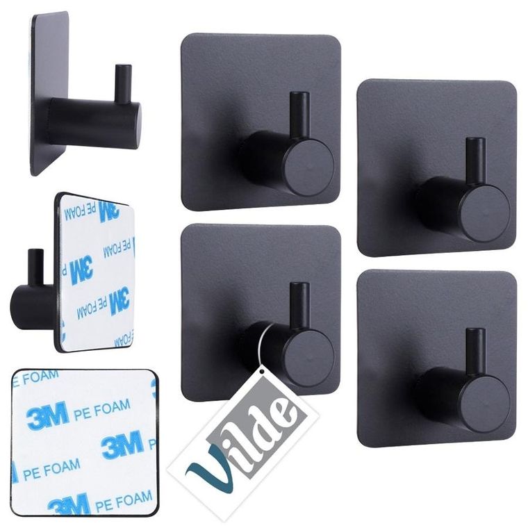 Vilde, haczyk wieszak samoprzylepny, stalowy, czarny, 4 szt.