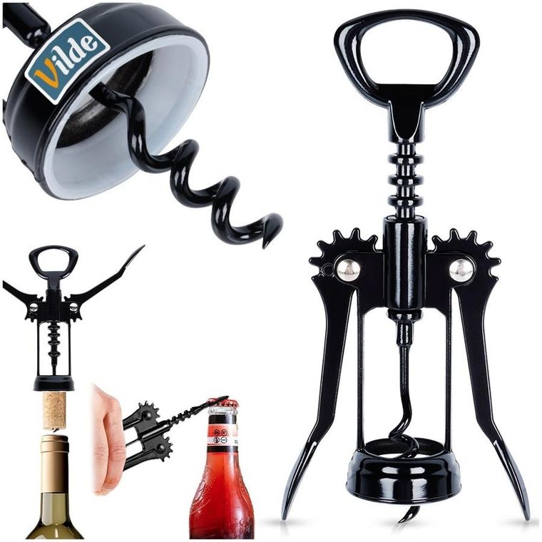 Vilde, korkociąg do wina, metalowy czarny, 16 cm