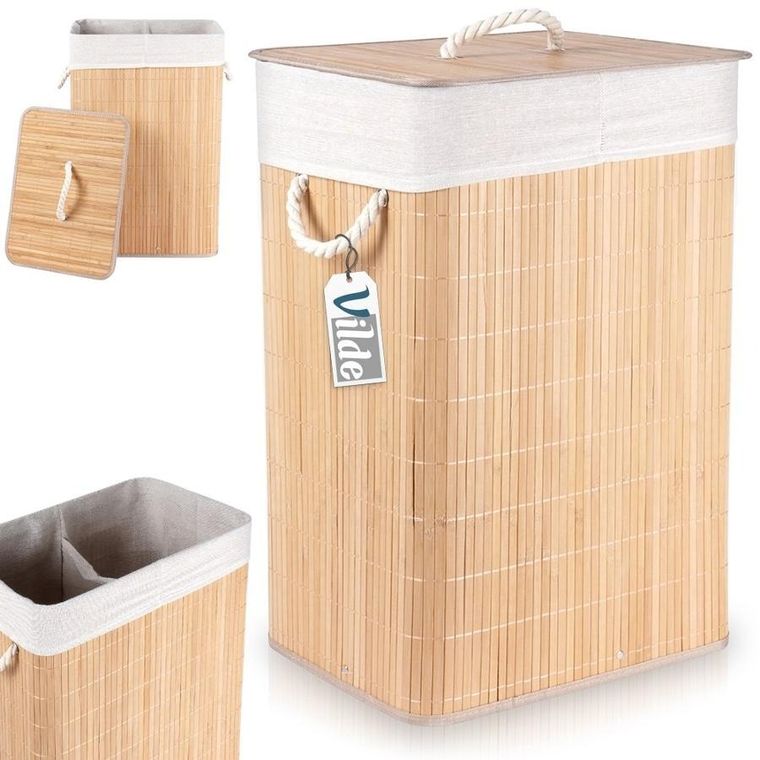 Vilde, kosz na pranie bambusowy beżowy, 70 l