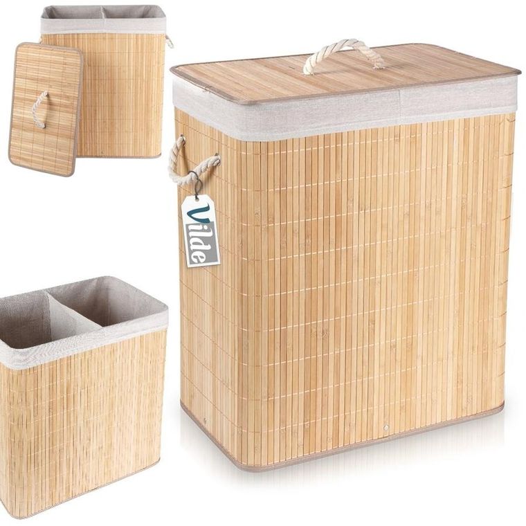Vilde, kosz na pranie bambusowy beżowy, 90 l